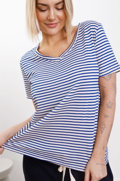 Bluzka serek paseczki – Niebieski, L/XL