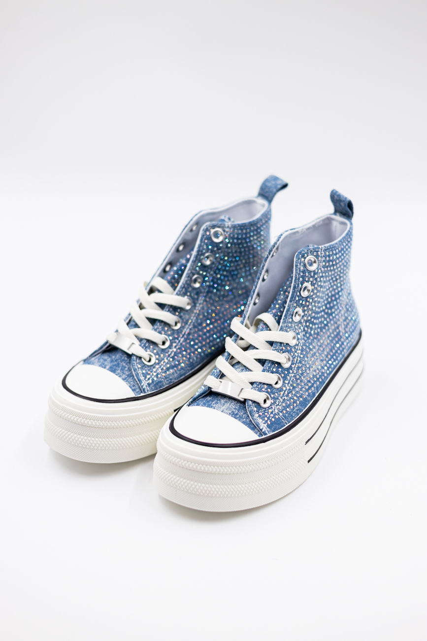 Buty tenisówki za kostkę diamenciki – Niebieski, 36