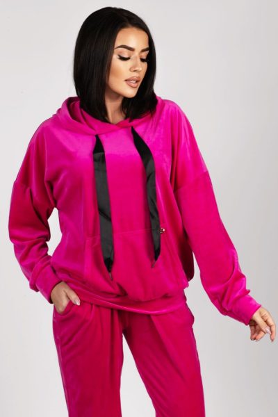 Dres welur kaptur duży – UNI, Fuksja