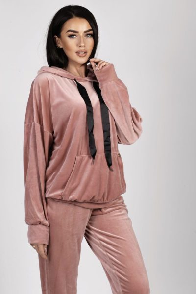 Dres welur kaptur mały – UNI, Puder