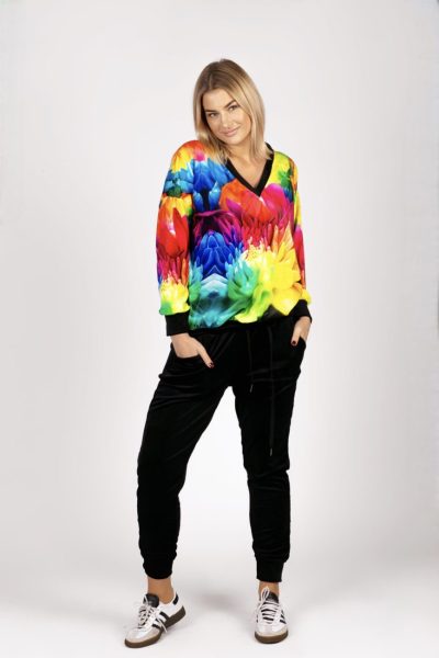 Dres welur kwiaty – UNI, Czarny