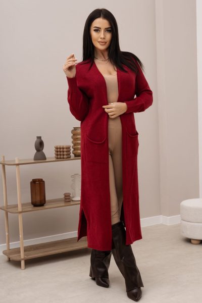 Kardigan długi 2 kieszenie – Bordo, UNI