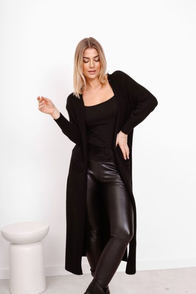 Kardigan długi 2 kieszenie – Czarny, UNI