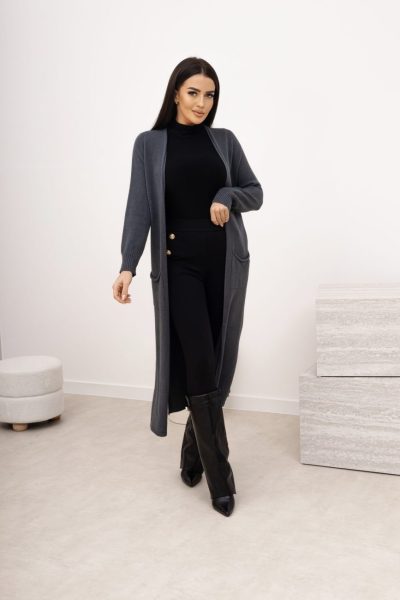 Kardigan długi 2 kieszenie – Grafit, UNI