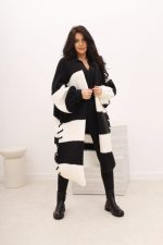 Kardigan długi pasy – Czarno-biały, UNI