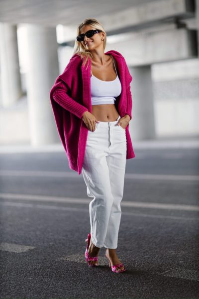 Kardigan mięsisty kaptur – Fuksja, UNI