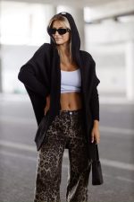 Kardigan mięsisty kaptur – Czarny, UNI