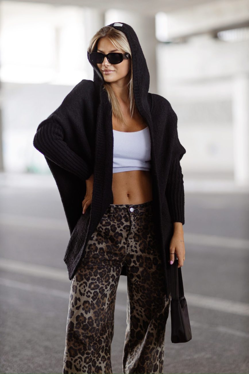 Kardigan mięsisty kaptur – Czarny, UNI