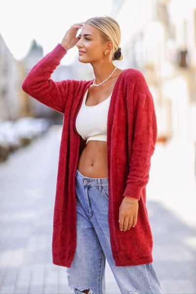 Kardigan włosek gładki – Wino, UNI