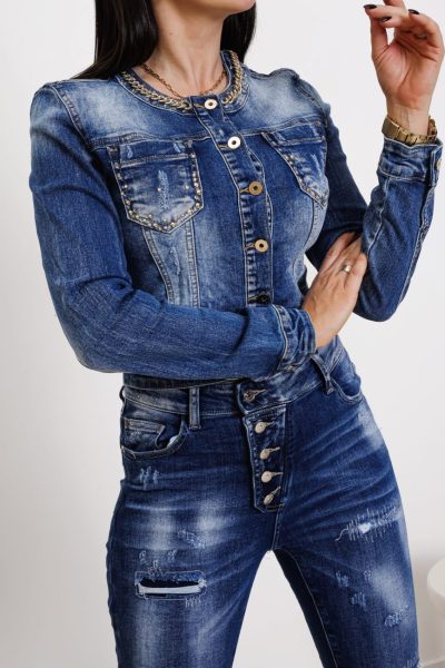 Katana jeasn dekolt złoty łańcuszek