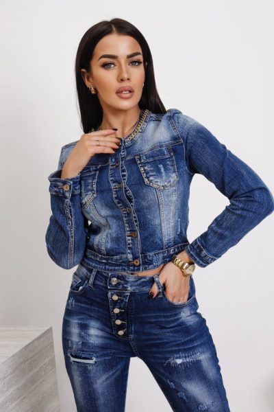 Katana jeasn dekolt złoty łańcuszek