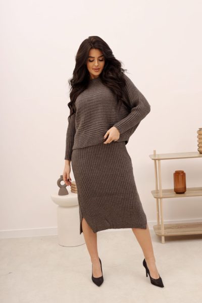 Komplet dzianina prążek sweter+sukienka – Fango, UNI