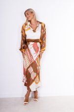 Komplet z domieszką jedwabiu konie – Camelowy, UNI