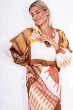 Komplet z domieszką jedwabiu konie – Camelowy, UNI