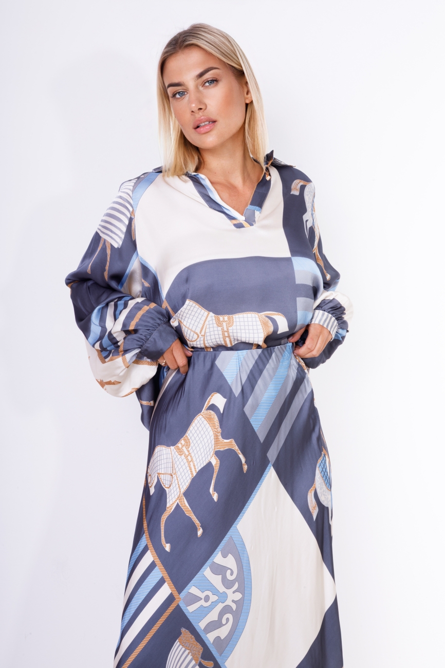 Komplet z domieszką jedwabiu konie – Jeans, UNI