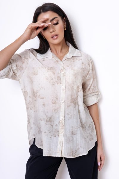 Koszula diamenciki kwiaty jedwab – Beż, UNI