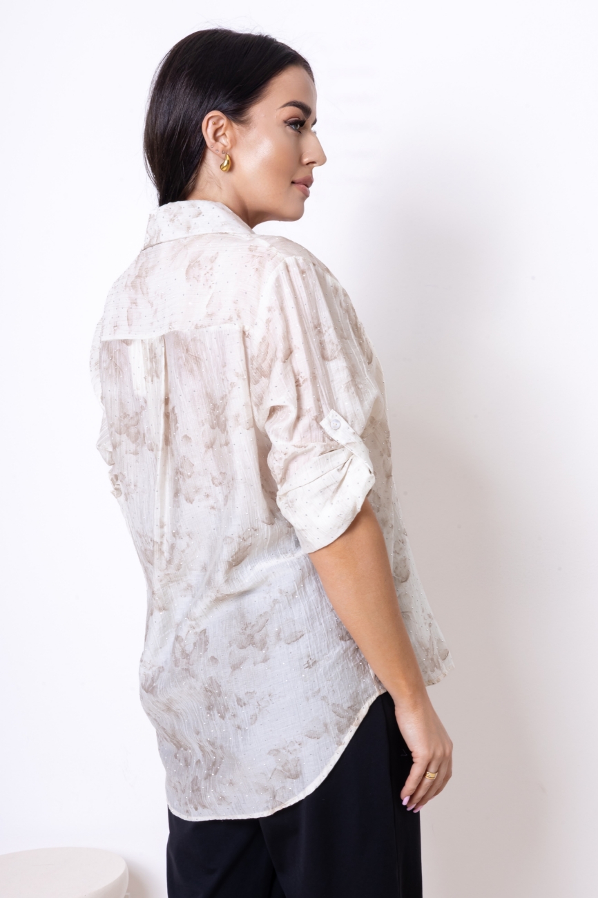 Koszula diamenciki kwiaty jedwab – Beż, UNI