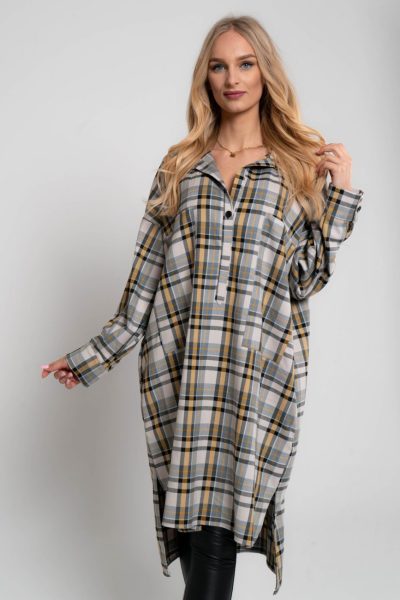 Koszula krata czaszka korona – Szary/Żółty, UNI