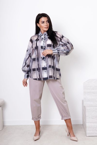 Koszula krata kołnierz wiązany – Grafit, UNI