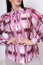 Koszula krata kołnierz wiązany – Różowy, UNI