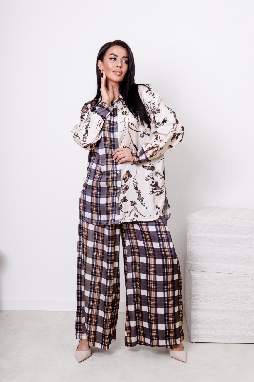 Koszula krata/kwiaty – Grafit, UNI