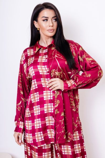 Koszula krata/kwiaty – Wino, UNI