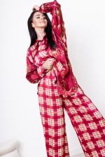 Koszula krata/kwiaty – Wino, UNI