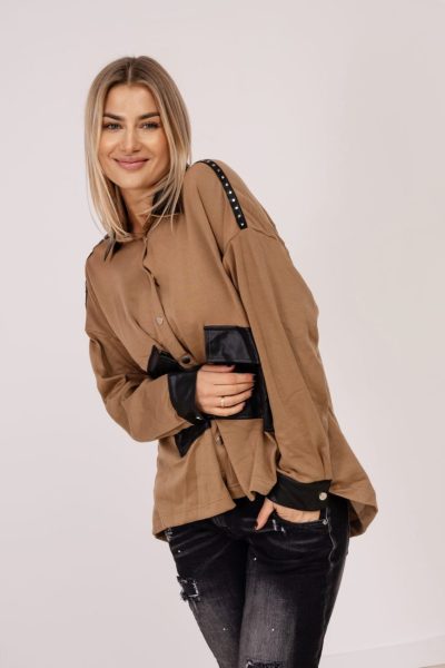 Koszula taśma dżety eco kieszonki – Camelowy, UNI