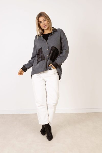 Koszula taśma dżety eco kieszonki – Grafit, UNI