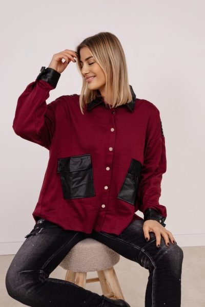 Koszula taśma dżety eco kieszonki – Wino, UNI