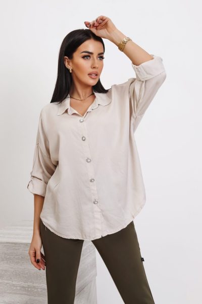 Koszula tencel ozdobne guziki – Beż, UNI