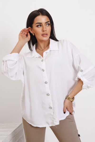 Koszula tencel ozdobne guziki – Biały, UNI