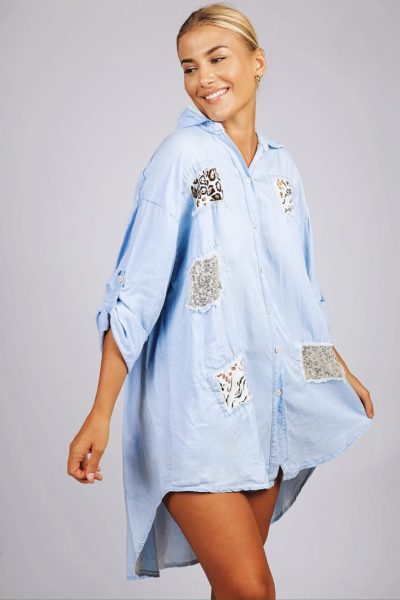 Koszula wstawki cekiny panterka