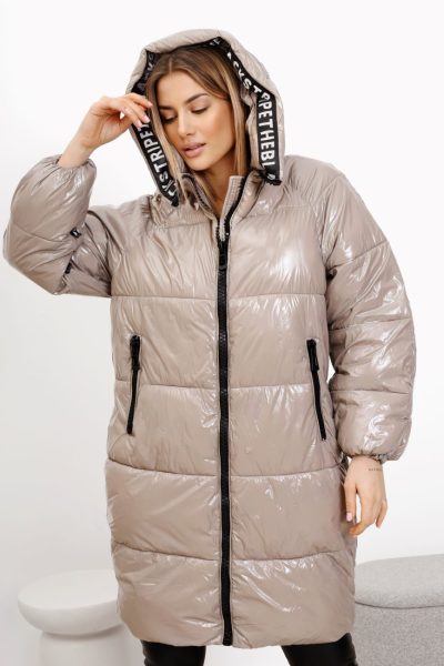 Kurtka błysk kaptur taśma – Beż, S