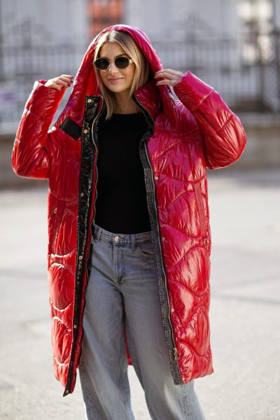 Kurtka długa bok zamki – Czerwony, L