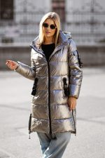 Kurtka długa kieszenie klamry boki zamek