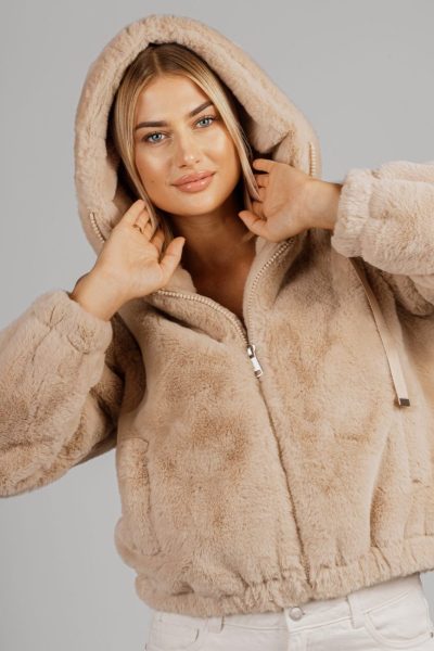 Kurtka kaptur futerko – Beż, S