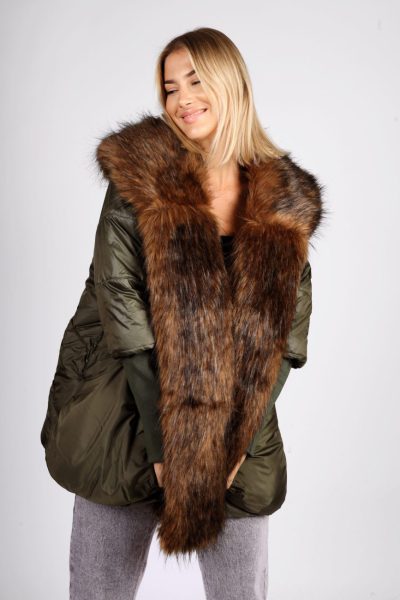 Kurtka kołnierz ala lisek – UNI, Oliwka