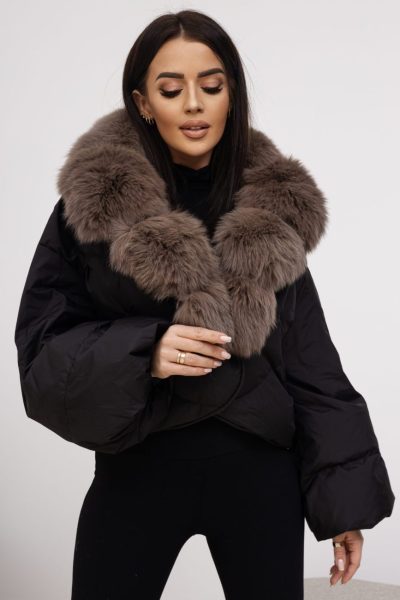 Kurtka krótka kołnierz futerko – Czarny, UNI