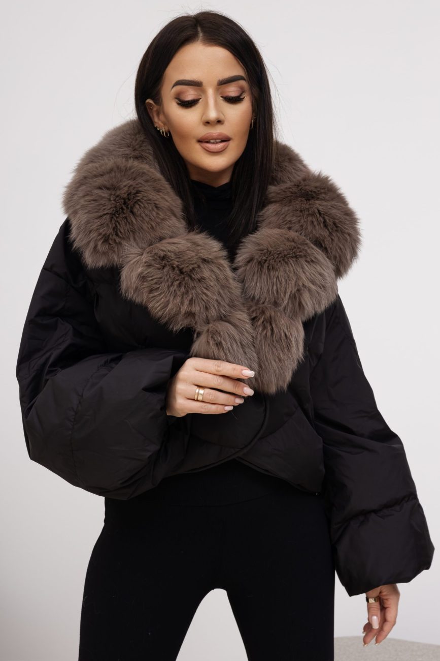 Kurtka krótka kołnierz futerko