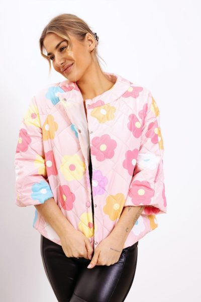 Kurtka krótki rękaw kwiaty – Puder, UNI