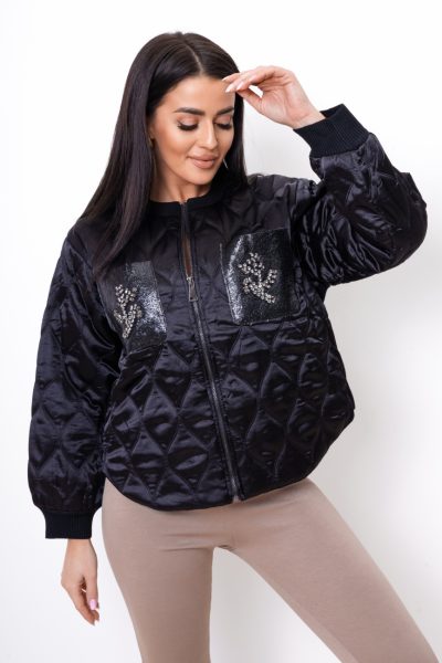 Kurtka pikowana kieszenie kamienie – Czarny, UNI