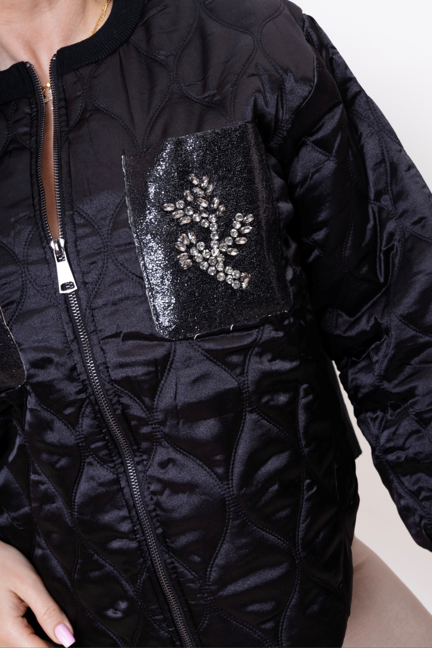 Kurtka pikowana kieszenie kamienie – Czarny, UNI