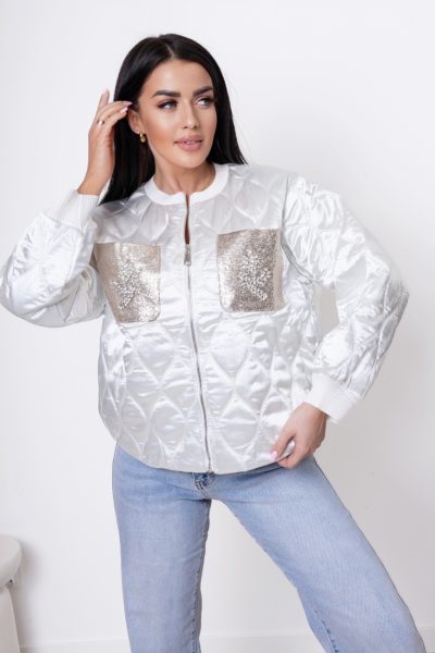 Kurtka pikowana kieszenie kamienie – Ecru, UNI