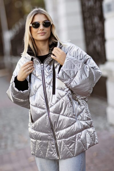 Kurtka pikowane trójkąty – Srebrny, M