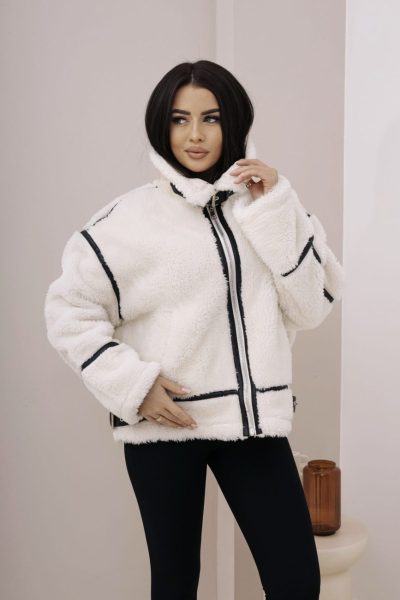 Kurtka pilotka kożuch lampasy – Ecru, L