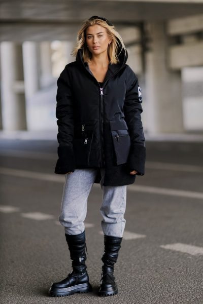 Kurtka wstawki baranek – UNI, Czarny