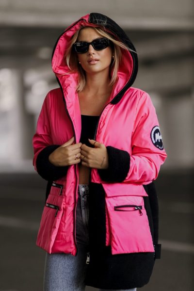 Kurtka wstawki baranek – UNI, Fuksja