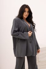 Marynarka oversize paseczki rękaw napis