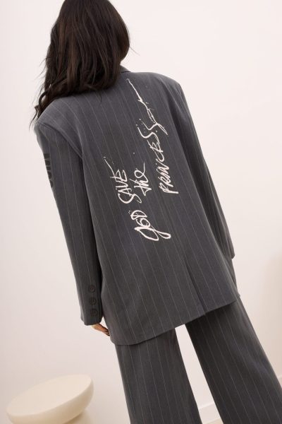 Marynarka oversize paseczki rękaw napis